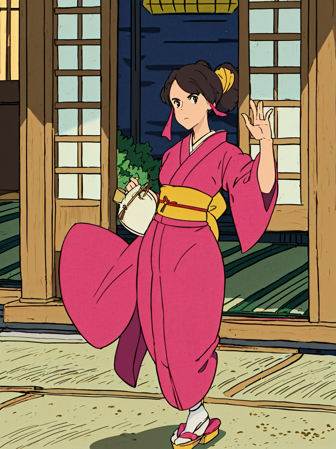 02780-2350395339-hayao miyazaki _(style_),(Japanese-style courtyard_1.5),(girl_1.2),(trendy),(solo),(full-body shot),(Japanese fashion_1.4),(mode.png